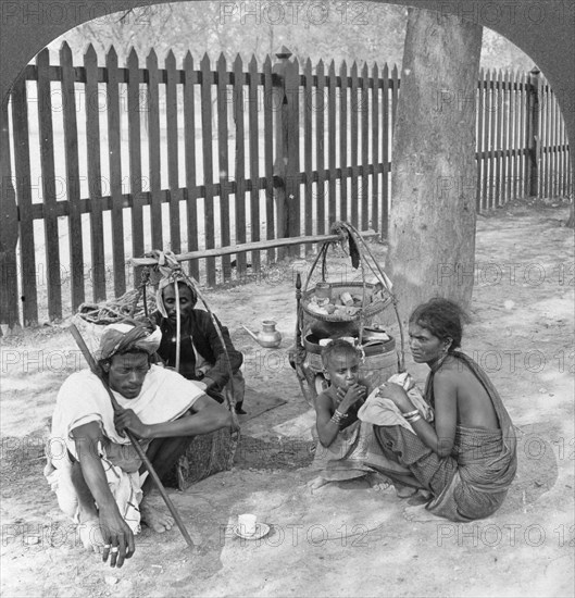 Breakfast by the roadside near Mandalay, Burma, 1908.  Artist: Stereo Travel Co
