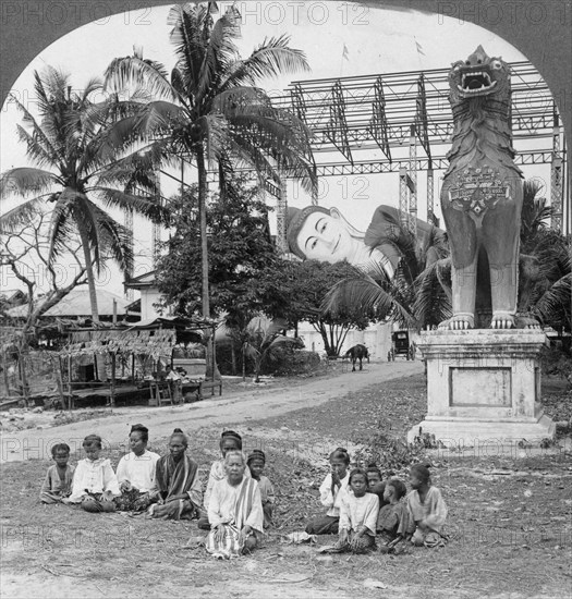 Giant recumbent figure of Buddha, Pegu, Burma, 1908. Artist: Stereo Travel Co