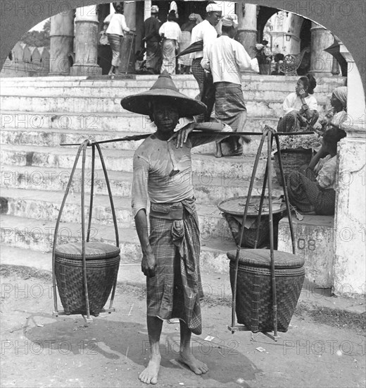 The much used carrier of Burma, Rangoon, 1908. Artist: Stereo Travel Co