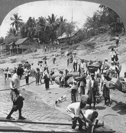 Passengers embarking on an Irrawaddy steamer, Mada, Rangoon, Burma, 1908. Artist: Stereo Travel Co