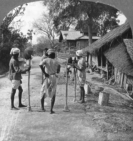 Road mending, Bhamo, Burma, 1908. Artist: Stereo Travel Co