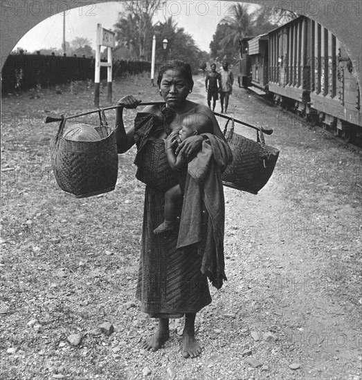 Shan woman and child, Upper Burma, 1908. Artist: Stereo Travel Co