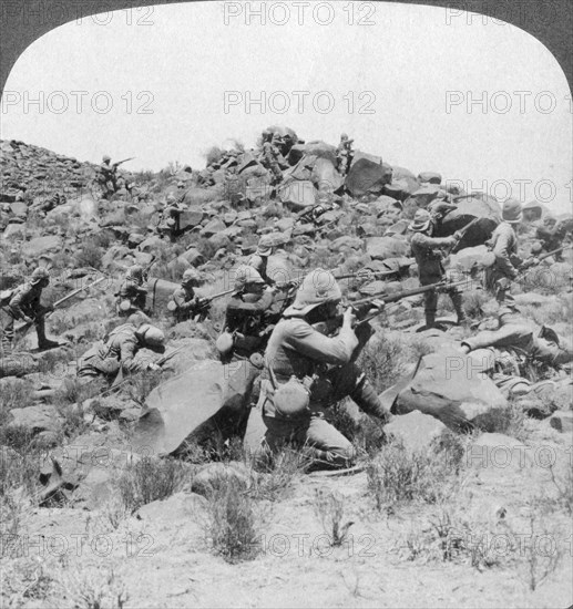 British soldiers in action, South Africa, Boer War, 1901. Artist: Underwood & Underwood