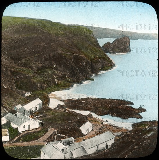 Kynance Cove and village, Cornwall, late 19th or early 20th century.  Artist: Church Army Lantern Department