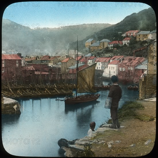 Polperro, Cornwall, late 19th or early 20th century.  Artist: Church Army Lantern Department