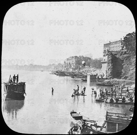 Bathing ghat at Benares, India, late 19th or early 20th century. Artist: Unknown