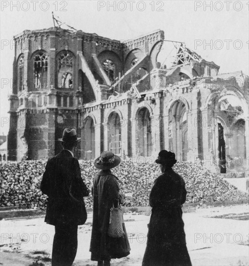 Damage to the Church of Notre Dame, Armentières, France, World War I, c1914-c1918. Artist: Nightingale & Co