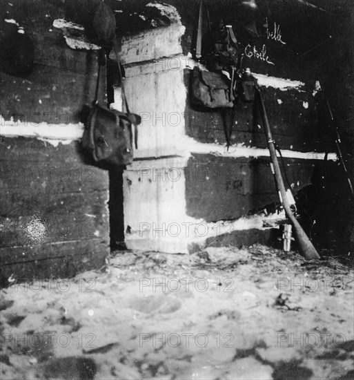 Interior of a German dugout, World War I, c1914-c1918.  Artist: Nightingale & Co