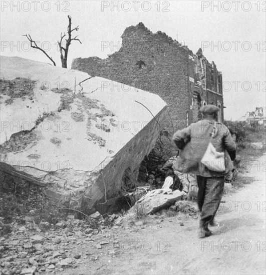 Blockhouse destroyed by a mine, Lomme, near Armentières, France, World War I, c1914-c1918. Artist: Nightingale & Co