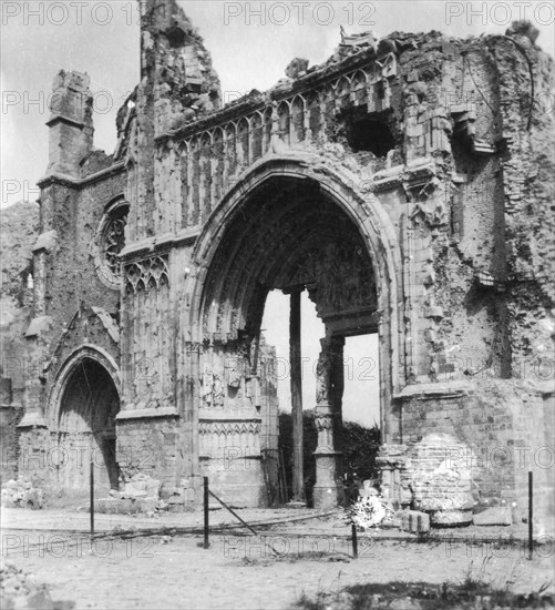 Ruins of the cathedral, Ypres, Belgium, World War I, c1914-c1918. Artist: Nightingale & Co