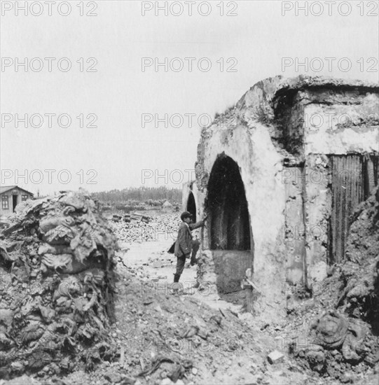 Dugout made of concrete and lined with corrugated iron, World War I, c1914-c1918. Artist: Nightingale & Co