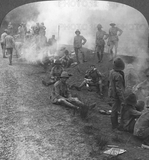 'Early morning camp fires and breakfast in the Persian Gulf', World War I, c1914-c1918. Artist: Realistic Travels Publishers