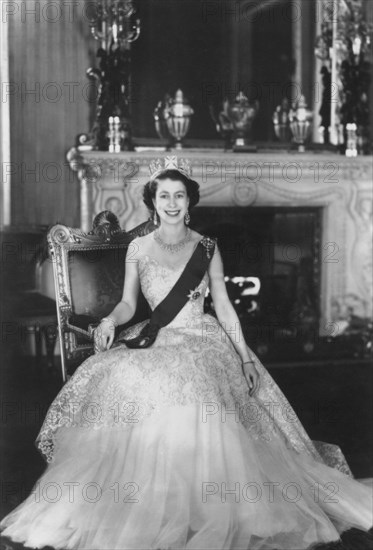 HM Queen Elizabeth II at Buckingham Palace, 12th March 1953.  Artist: Sterling Henry Nahum Baron