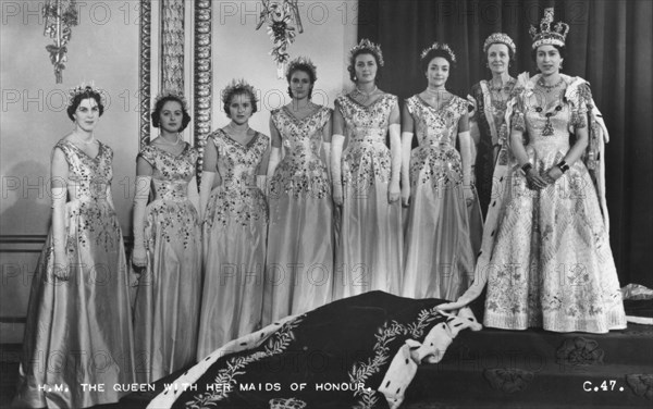 HM Queen Elizabeth II with her Maids of Honour, The Coronation, 2nd June 1953. Artist: Cecil Beaton