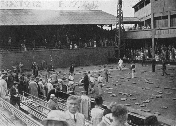 The cushion bombardment of No 1 Court, Davis Cup, Wimbledon, 1935. Artist: Planet News Ltd