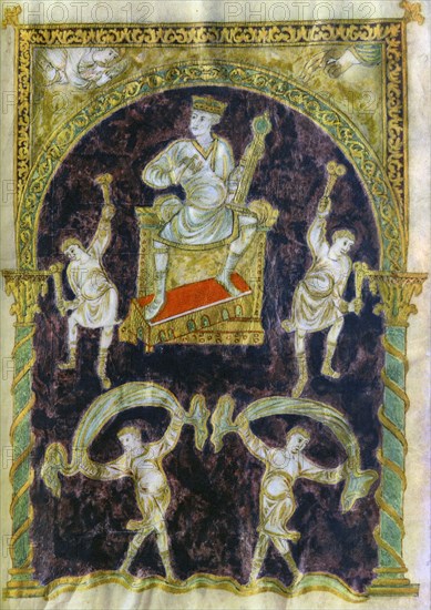 King David enthroned, dancers, end of 9th century (890-900), Abbey of St Gall. Artist: Unknown