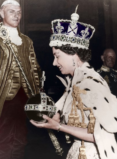 Queen Elizabeth II returning to Buckingham Palace after her Coronation, 1953. Artist: Unknown