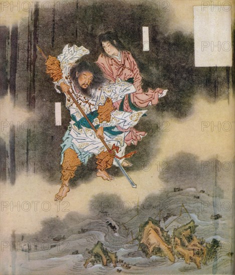 Izanagi and Izanami giving birth to Japan, (c1870), 1925. Artist: Unknown