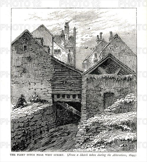 The Fleet Ditch near West Street, during alterations, 1844. Artist: Unknown