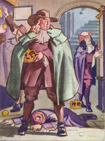 Thomas Blood attempting to steal the Crown Jewels from the Tower of London in 1671 (1937). Artist: Unknown