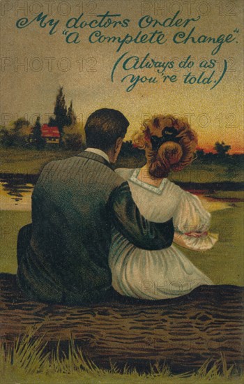 A humorous postcard depicting a courting couple, 1908. Artist: Unknown