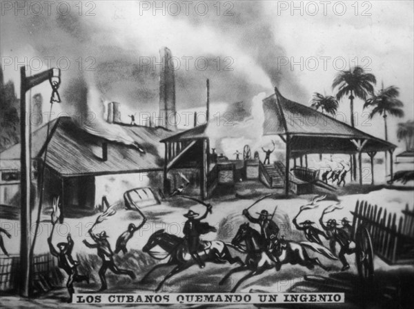 Cubans Burning Refineries, (1870s), 1920s. Artist: Unknown