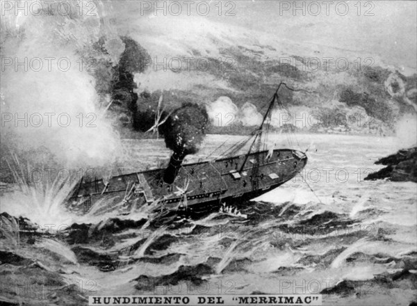 The sinking of the Merrimac, (1898), 1920s. Artist: Unknown