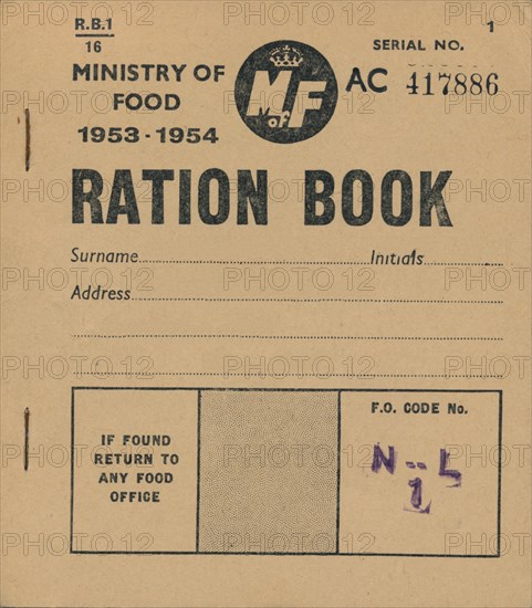 Ministry of Food Ration Book, 1953-1954. Artist: Unknown