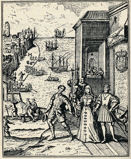 Columbus with Ferdinand and Isabella, (3rd August 1492), 1912. Artist: Unknown