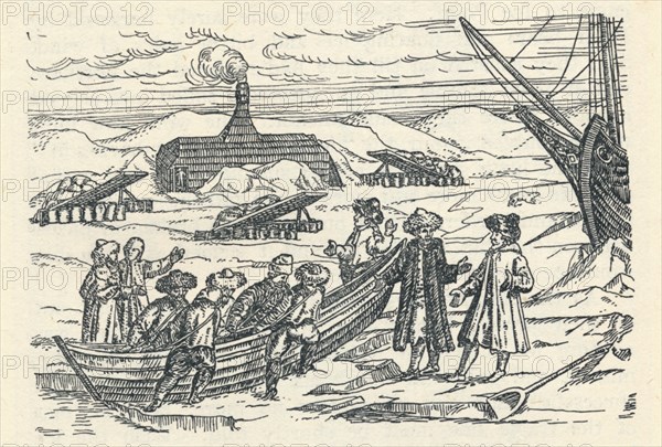 Barents in the Arctic: Hut wherein we wintered, (1598), 1912. Artist: Gerrit de Veer