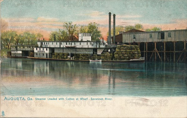 Steamer loaded with cotton at a wharf, Savannah River, Augusta, Georgia', 1908. Artist: Unknown