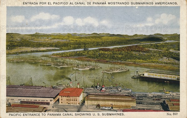 Pacific Entrance to Panama Canal Showing U. S. Submarines, c1920s. Artist: Unknown