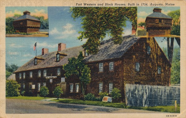 Fort Western and Block Houses, Augusta, Maine, 1920s. Artist: Unknown
