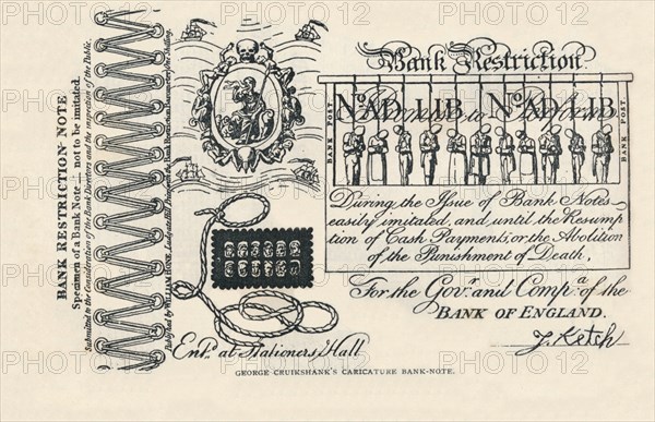 A satirical banknote: crime, punishment and protest', 1819 (1894). Artist: George Cruikshank