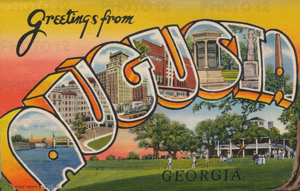 Greetings card featuring Augusta, Georgia, 1943. Artist: Unknown