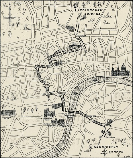 Route of the protest march to free the Tolpuddle Martyrs, (1834), 1934. Artist: Unknown