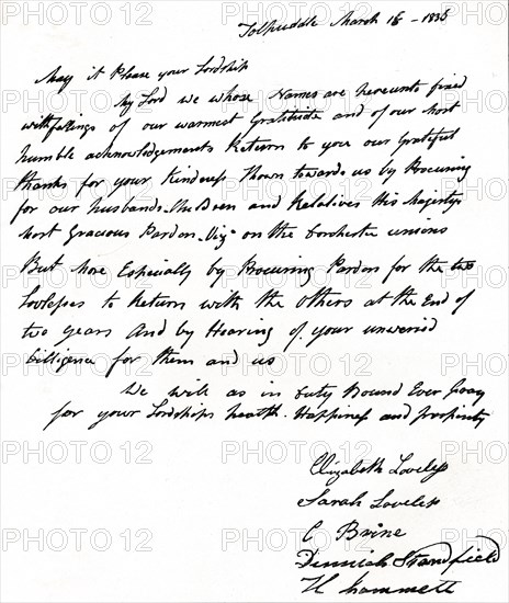 Letter written to Home Secretary John Russell (1792-1878) by the wives of the Tolpuddle Martyrs, Artist: Unknown