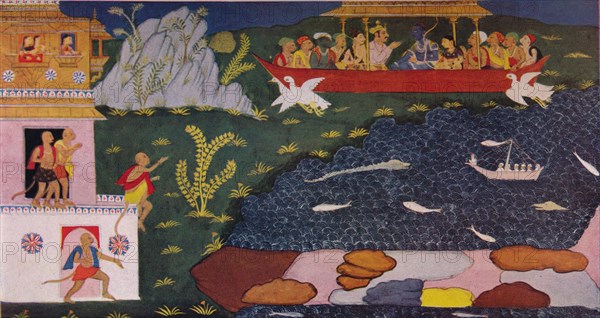 The Arrival of Rama and Sita in the Aerial Car', (18th century), 1937. Artist: Unknown