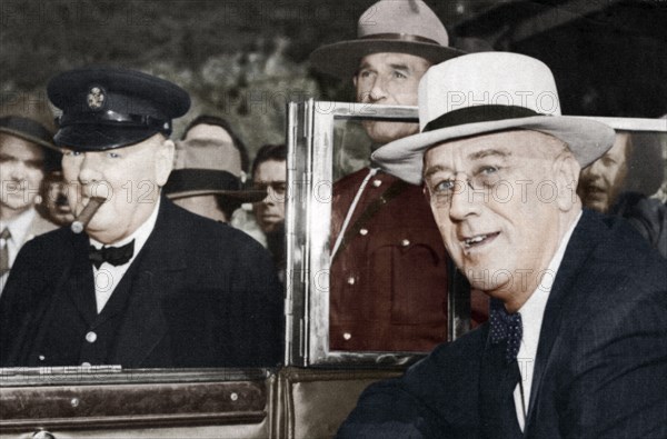 Franklin D Roosevelt and Winston Churchill meeting in Quebec, Canada, 1944. Artist: Unknown