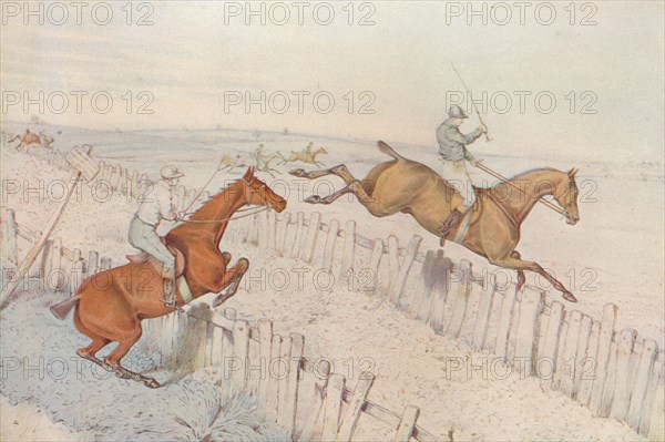 A Steeplechase: Going over an old blind roadway, and doing it well: even betting, 1827. Artist: Henry Thomas Alken