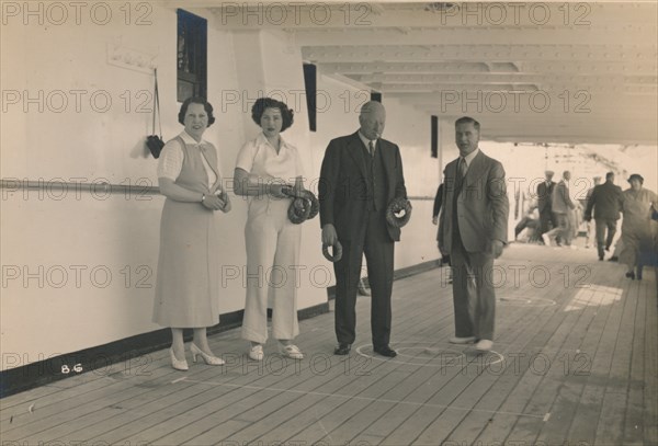 Playing quoits on board the SS Arandora Star, 1936. Artist: Unknown