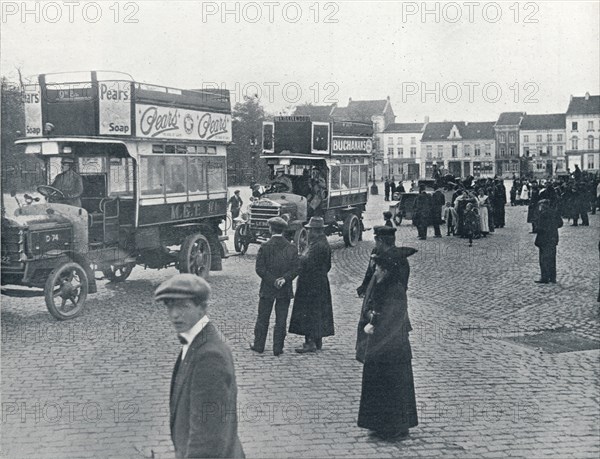 London buses in use on the Continent for transporting British Troops, c.1914. Artist: Unknown