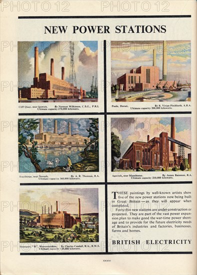 New Power Stations, advert for British Electricity, 1951. Artist: Norman Wilkinson