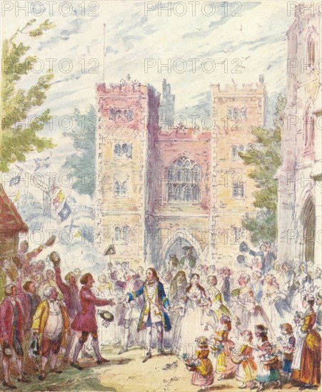 Randulph Crew's Marriage with Hilda at Lambeth Church, (1842), 1903. Artist: Unknown