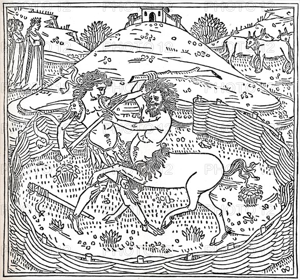 Theseus and the Centaur, Plutarch: Vitae Parallelae, 1491, (1917). Artist: Unknown