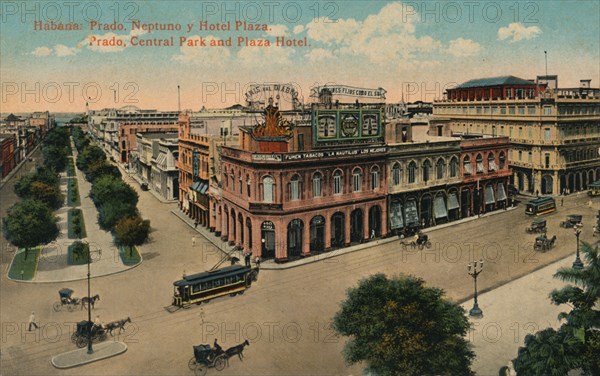 Habana: Prado, Neptuno y Hotel Plaza. Prado, Central Park and Plaza Hotel, c1910. Artist: Unknown