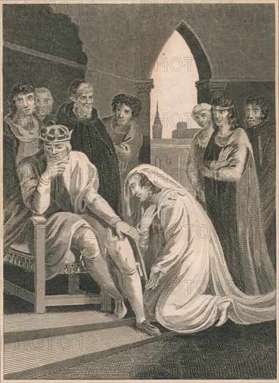 Queen of Richard II, interceeding for the Life of Simon Burley, 1388, (1864). Artist: T Cook