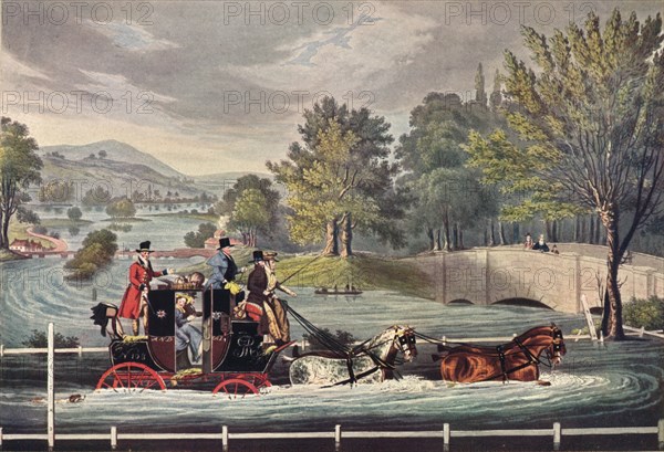 Mail Coach in a Flood, c1827, (1904). Artist: F Rosenbourg