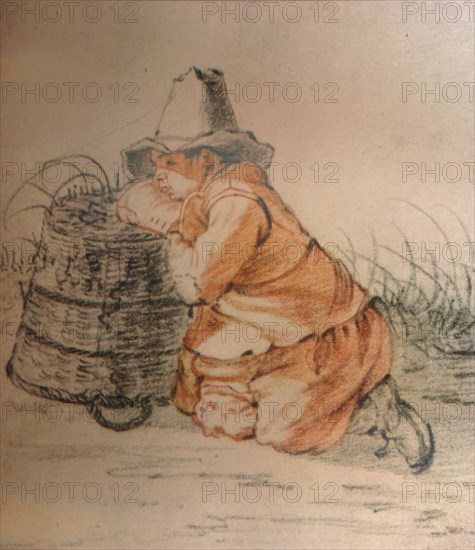 A Boy resting on a Basket, 17th century, (1929). Artist: Cornelis Saftleven