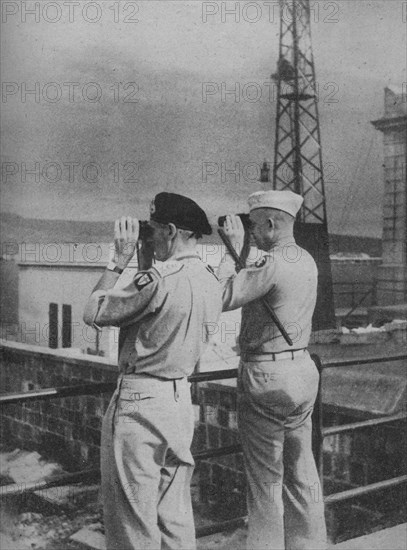 'Generals Montgomery and Eisenhower view from a balcony in Messina the Italian Mainland', 1943-44. Artist: Unknown.